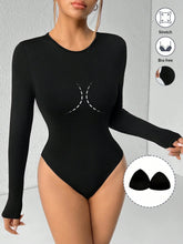 Solid Color Long Sleeve Slim Fit Black T-Shirt Bodysuit (Built-In Breast Pads)